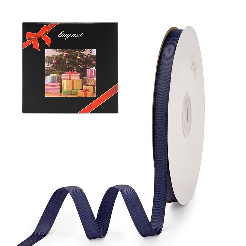 50-Yard Roll 3/8-inch Solid Navy Blue Grosgrain Ribbon for Crafts Wedding