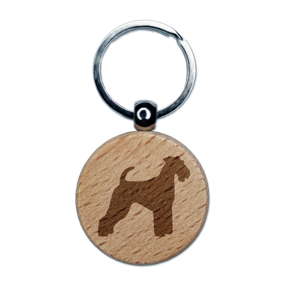 Airedale Terrier Bingley Waterside Engraved Wooden Round Keychain