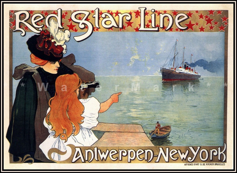 Red Star Line 1899 Antwerpen New York Vintage Poster Print Retro Ocean Liner Art