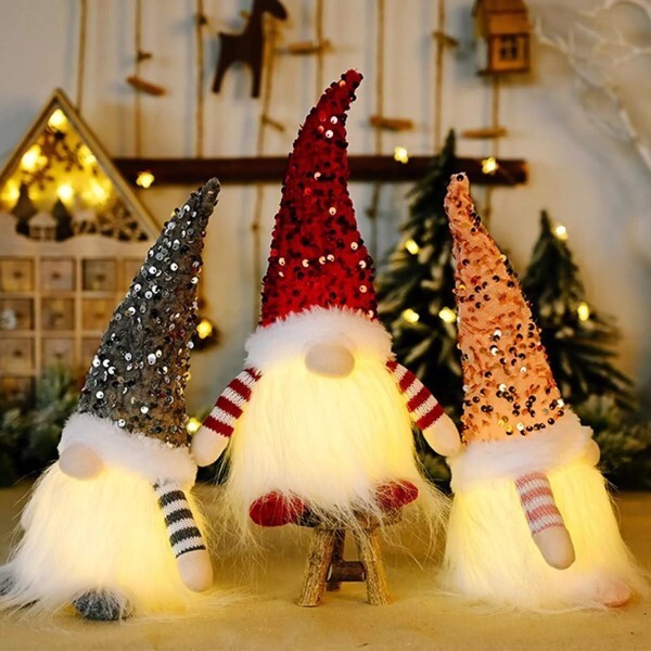 3Packs Christmas Faceless Gnomes Doll Decor LED Lighted Santa Elf Plush Ornament