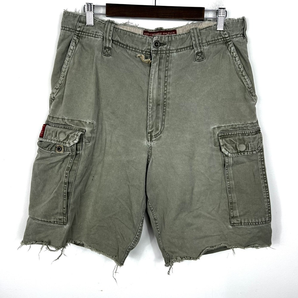Vintage Abercrombie & Fitch Men's Size 34 Heavy Cargo Shorts Green Distressed