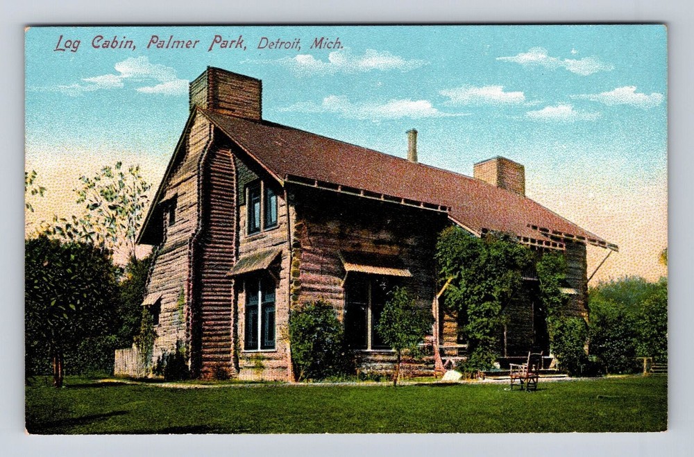 Detroit MI-Michigan, Palmer Park, Log Cabin, Antique Vintage Souvenir Postcard