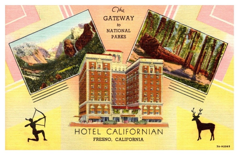 1956 Hotel Californian Gateway to Parks Fresno California Vintage Postcard