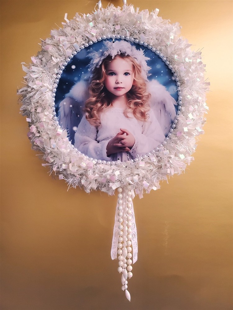 Festive Angel Girl Christmas Wreath for Wall or Door Decor