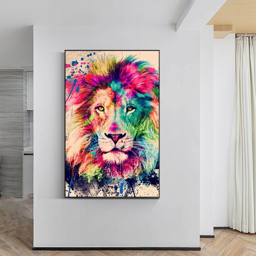 Graffiti Abstract Lion Canvas Art Posters and Prints Modern Art Animals Painting-image