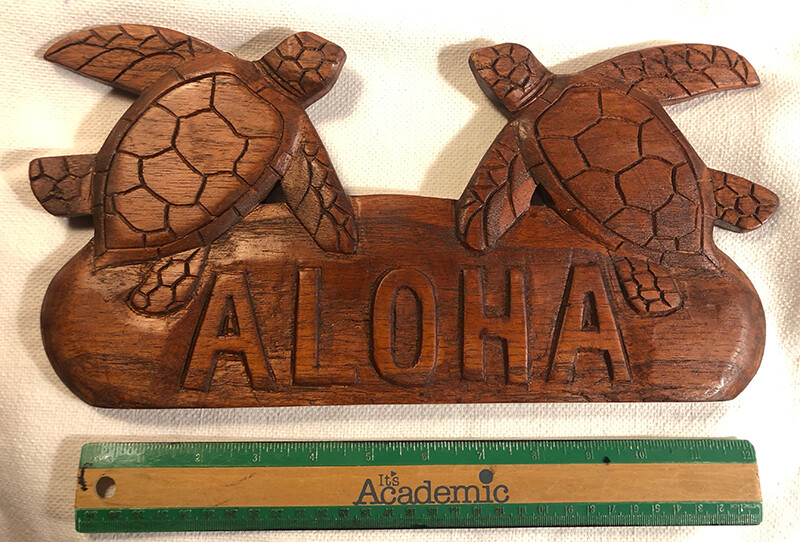 Acacia Wood Hanging Wall Sign Turtles Aloha Island Hawaii Home Tiki Bar Decor N-image