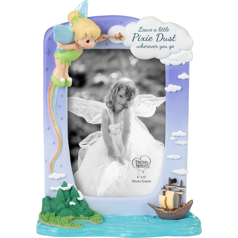 ✤ New PRECIOUS MOMENTS Photo Frame TINKERBELL Peter Pan Pixie Dust 4x6 Picture