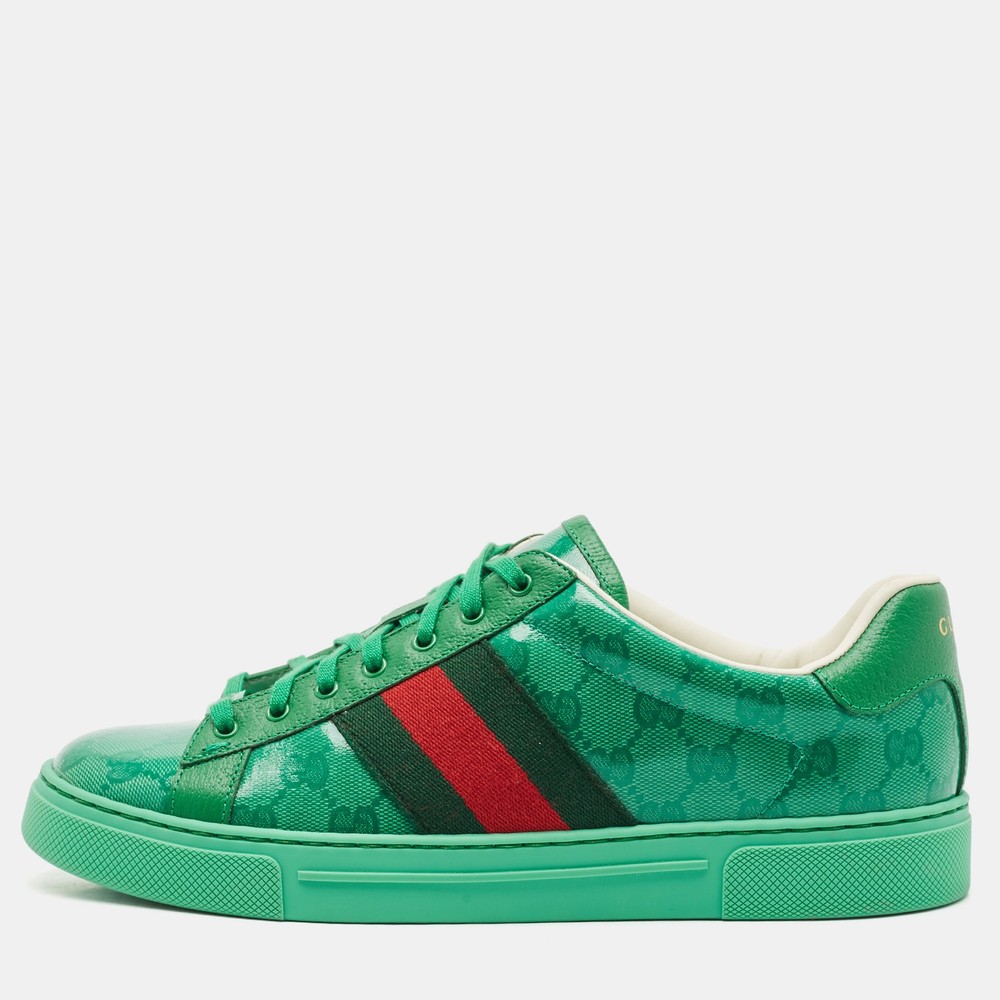 Gucci GG Crystal Green Canvas Ace Low Top Sneakers Size 41-image