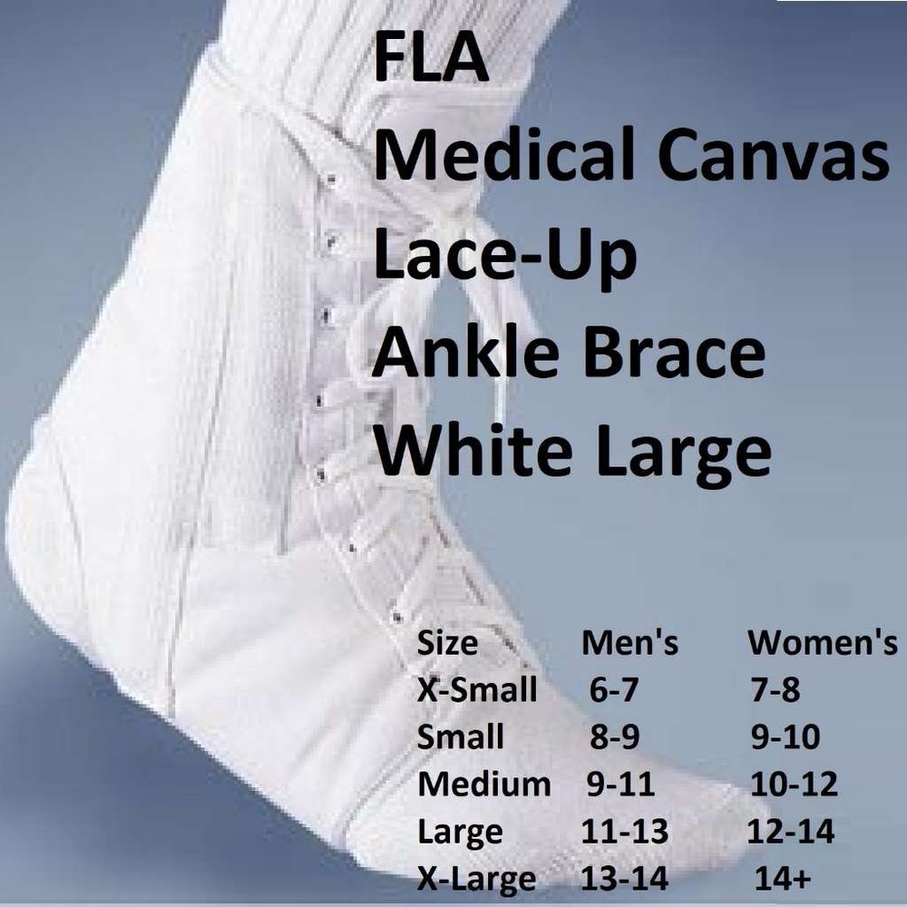 FLA Large Medical Canvas Lace-Up Ankle Brace White