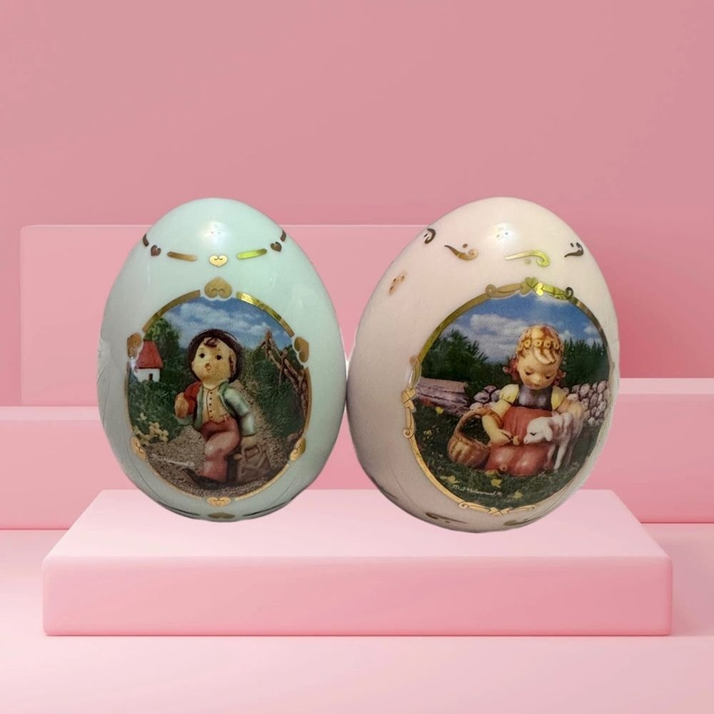 Vintage 1993 M J Hummel Porcelain Decorative Egg Figurines Set