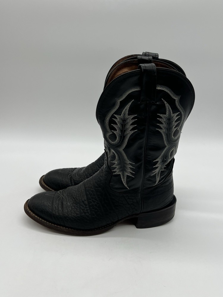 Tony Lama CT2036 Stockman Ruslo Men Sz 9.5D Black Bullhide Western Cowboy Boots.