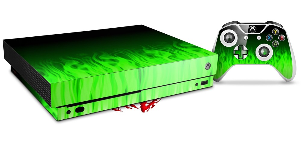Skin Set for XBOX One X Console and Controller Fire Green