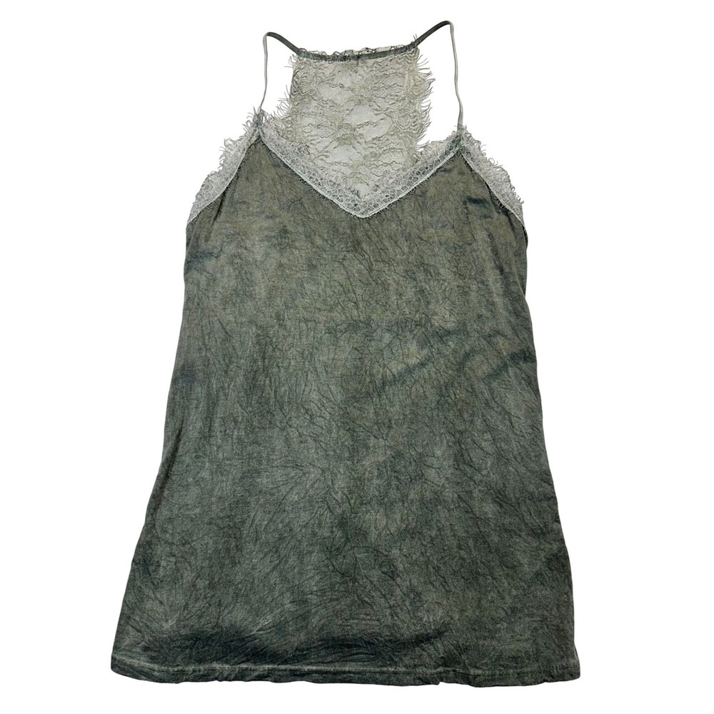 Made in Italy Lace Trim Cami Women S/M Olive Green Boho Grunge Racerback Tank