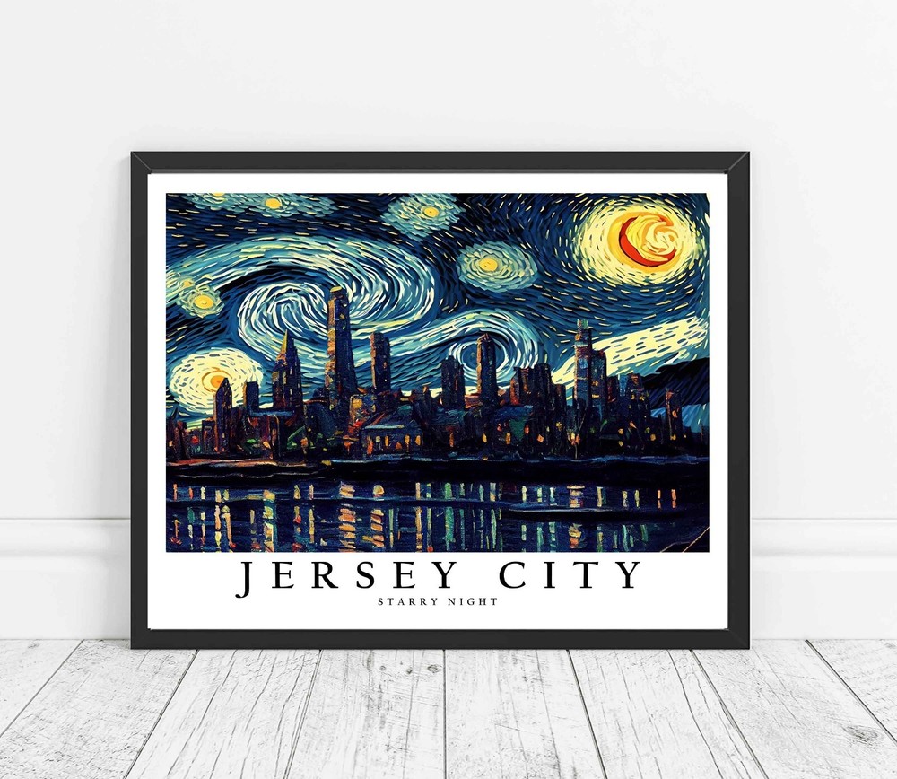 Jersey City Starry Night Photo Art Print Poster Wall Art Painting