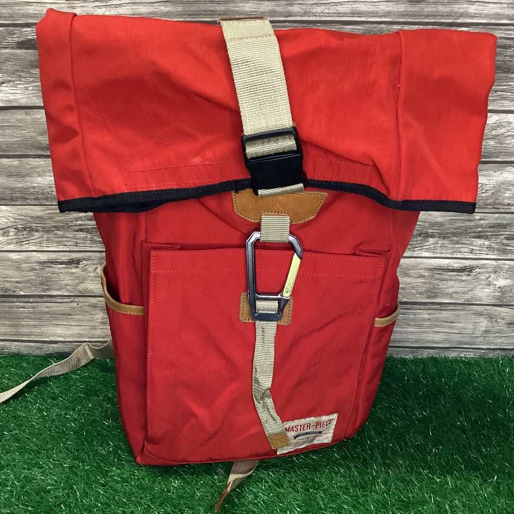 Master-Piece Backpack Red Link Rolltop MSPC Global Standard Leather Trimmed