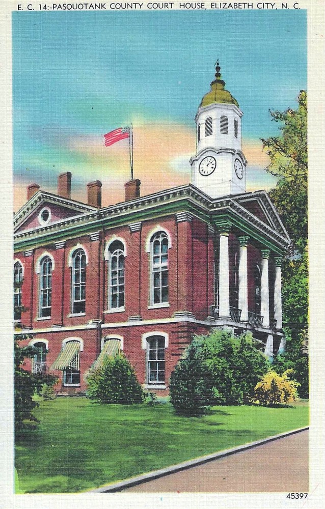 Elizabeth City North Carolina NC Pasquotank County Court House Linen Postcard