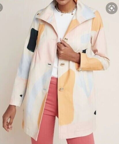 ANTHROPOLOGIE Moglea Daybreak Abstract Painter Trench Coat Jacket in Size 10-image