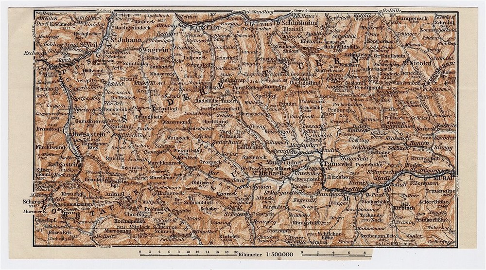 1910 Original Antique Map Of Nieder Lower Tauern Radstadt / Austria