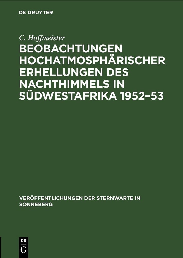 C Hoffmeister Beobachtungen Hochatmosphärischer Erhellungen Des Nacht (Hardback)