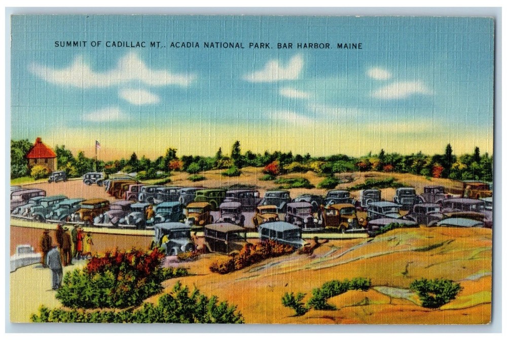 Bar Harbor Maine ME Postcard Summit Cadillac Mountain Acadia National Park c1940-image