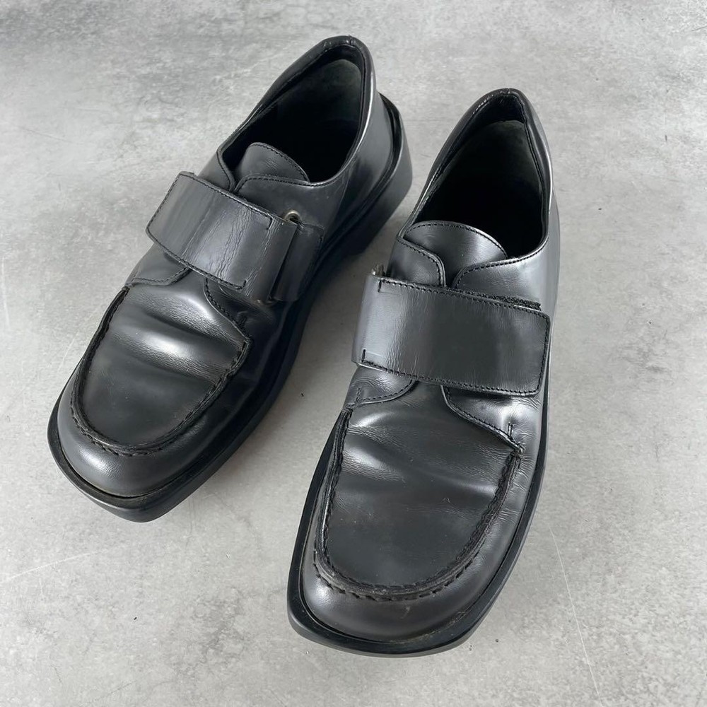 Prada Velcro Loafers Women Black Grey 23cm Authentic Classic Shoes Used