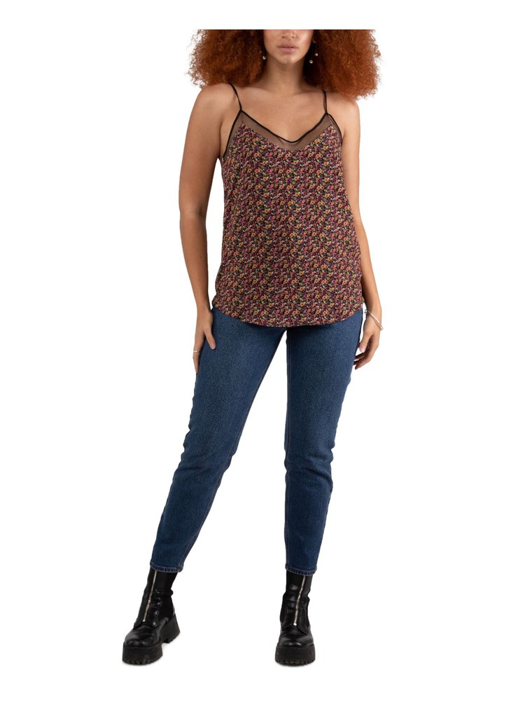 BLACK TAPE Womens Black Mesh Adjustable Straps Spaghetti Strap V Neck Tank Top S