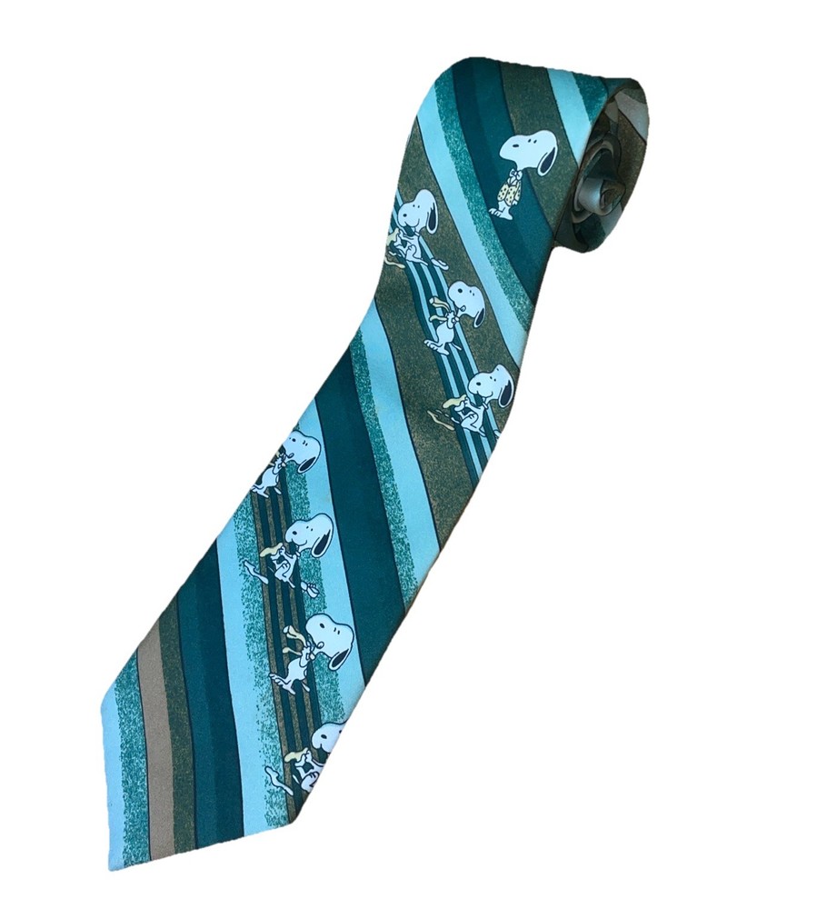 Vintage Snoopy Wemblon Wembley NeckTie Peanuts 100% Silk Green Striped