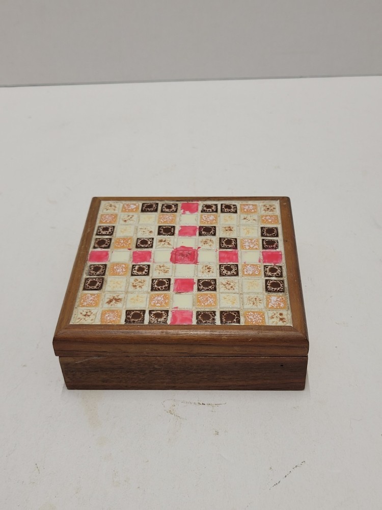 Mid-Century Modern Wooden Tile Jewelry Box for Trinkets