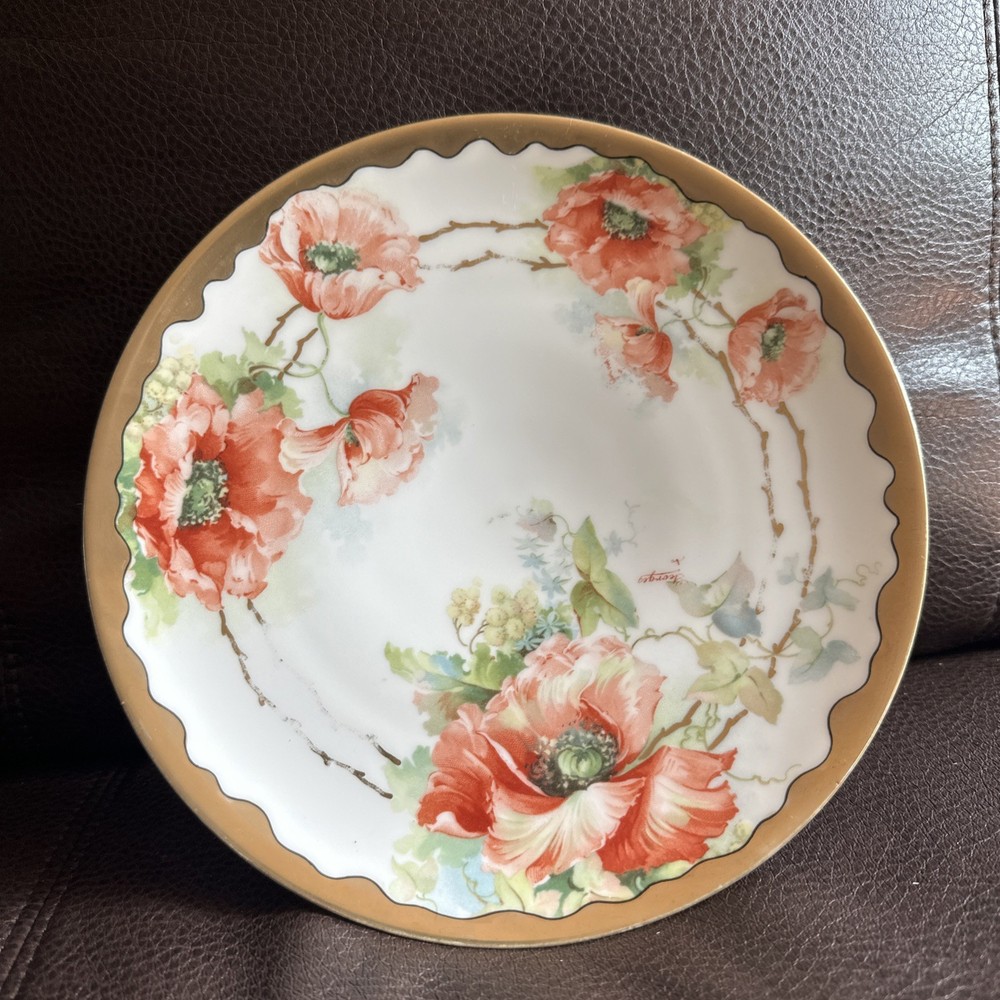 PRE 1918 O&EG Royal Austria signed (Georges)hand painted Poppy gold floral plate