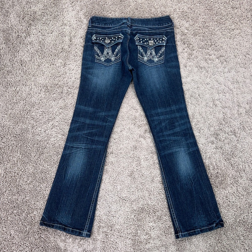 Wrangler Womens Dark Blue Bootcut Jeans with Studded Bling Y2K Rodeo Style 5x30