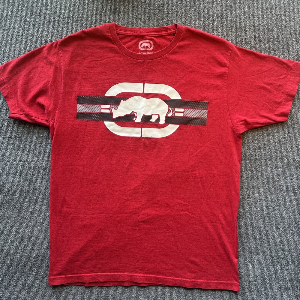 Ecko Unltd T-Shirt Mens Large Red Graphic Rhino Logo Short Sleeve Streetwear Tee