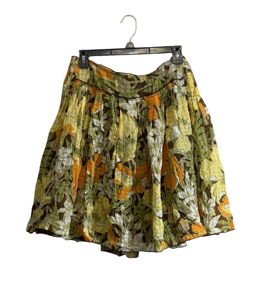 Tommy Bahama Sz 8 Silk Blend Skirt Pleated Floral Print Yellow Boho Knee