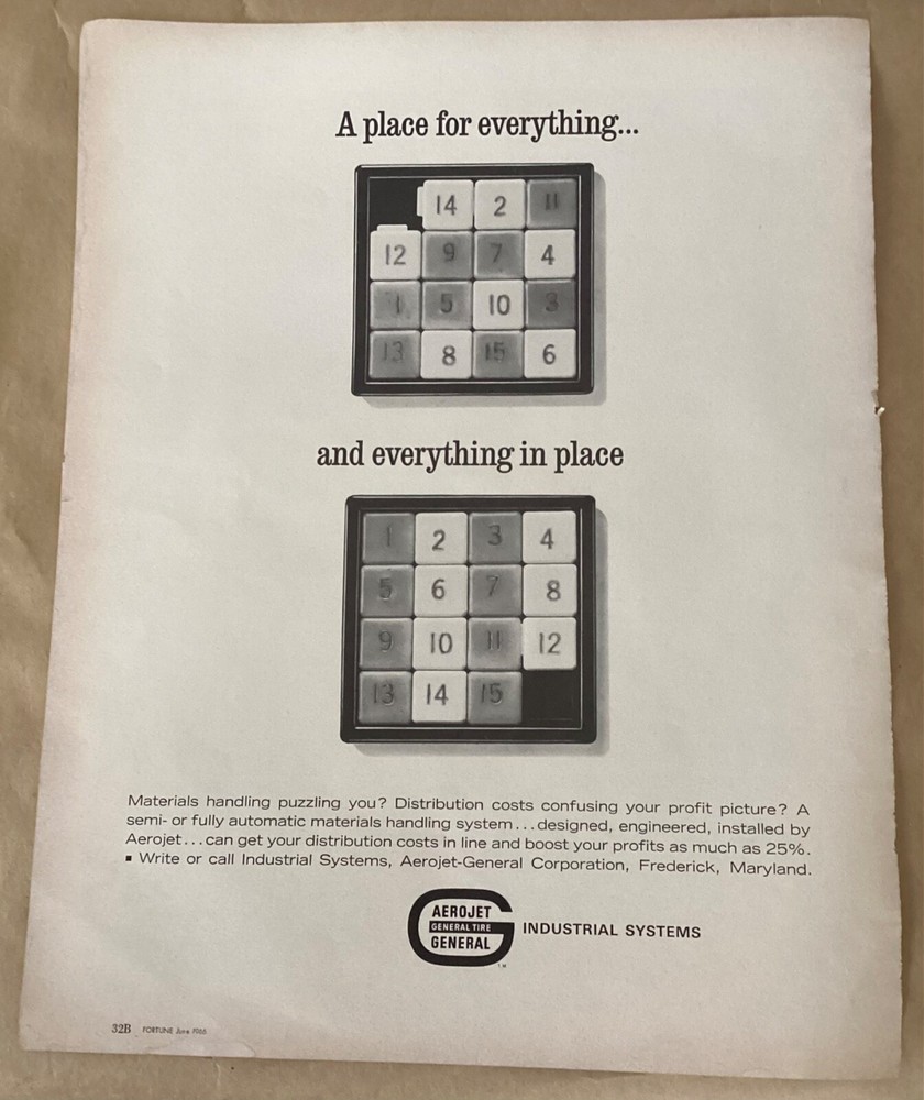 Aerojet General print ad 1966 orig vintage 1960s industrial business puzzle