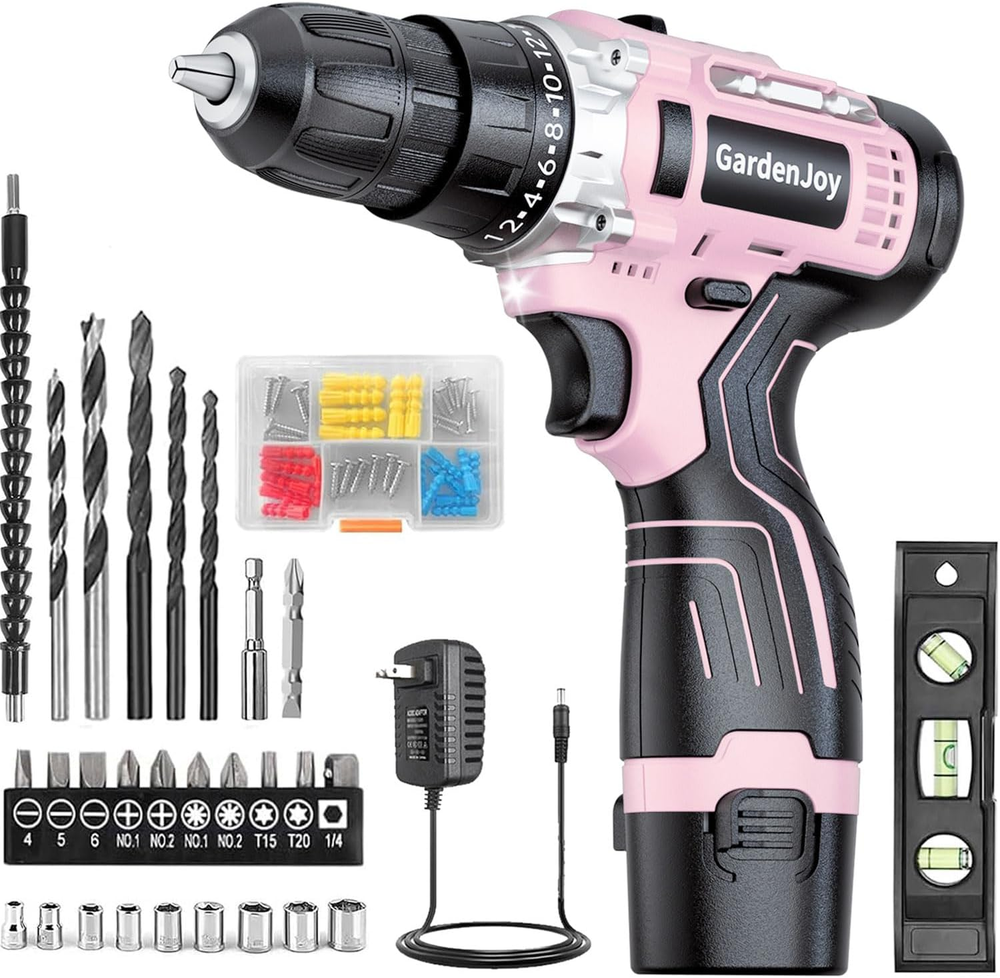 Cordless Power Drill Set: 12V Electric Drill with Battery and Charger, 65Pcs Ace-image
