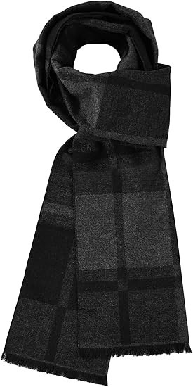 Mens Cashmere Winter Scarf Soft Warm Wool Scarves One Size, 03 Black&grey
