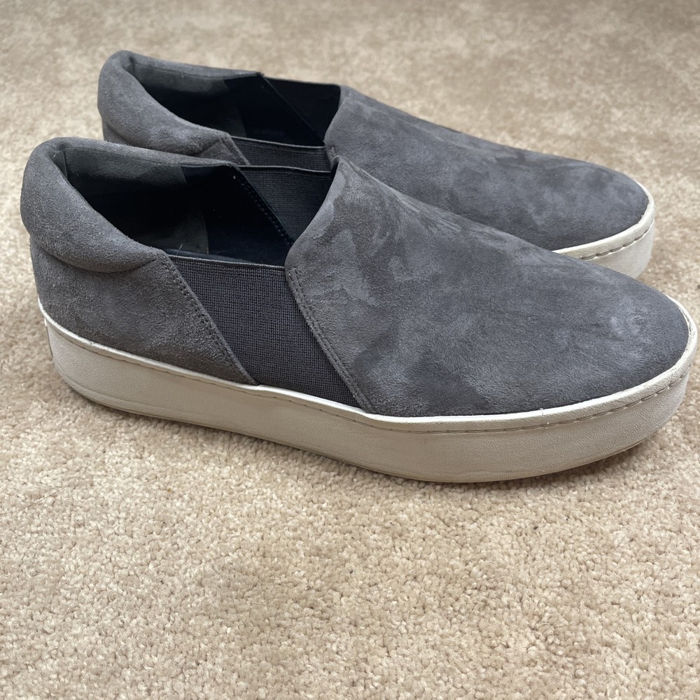 Vince Womens 8 Gray Suede Warren Platform Slip On Loafer Sneakers Shoes