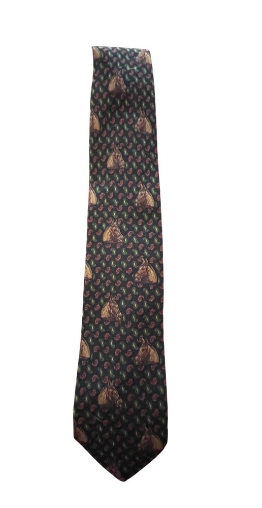 Polo Ralph Lauren Mens Tie Wool Silk Horse Head Paisley Green Red HAND MADE USA