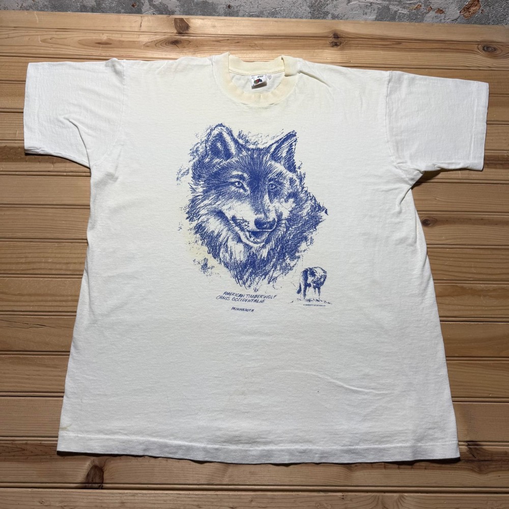 Vintage 90s American Timberwolf Canis Occidentalis Minnesota T-Shirt USA - XL