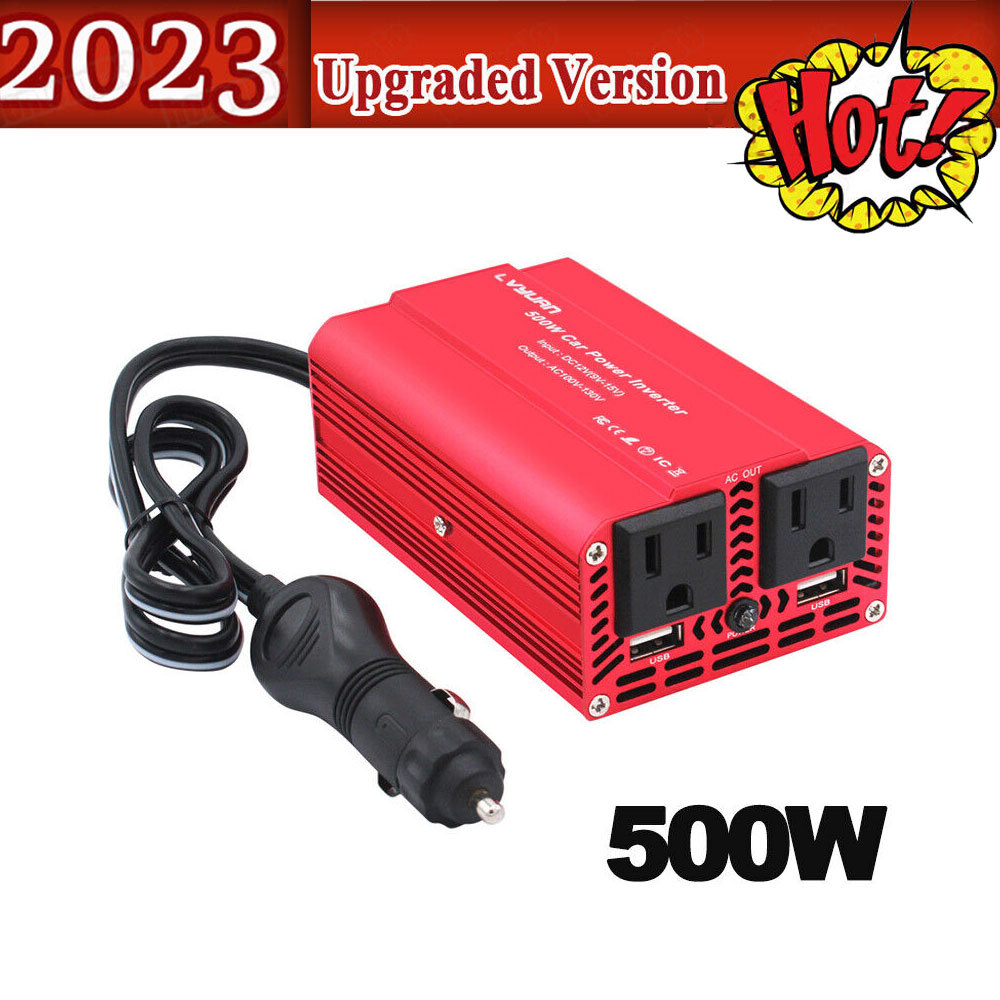 500W Car Power Inverter Converter Adapter 12V to 110V 2USB Charge Phone Laptop