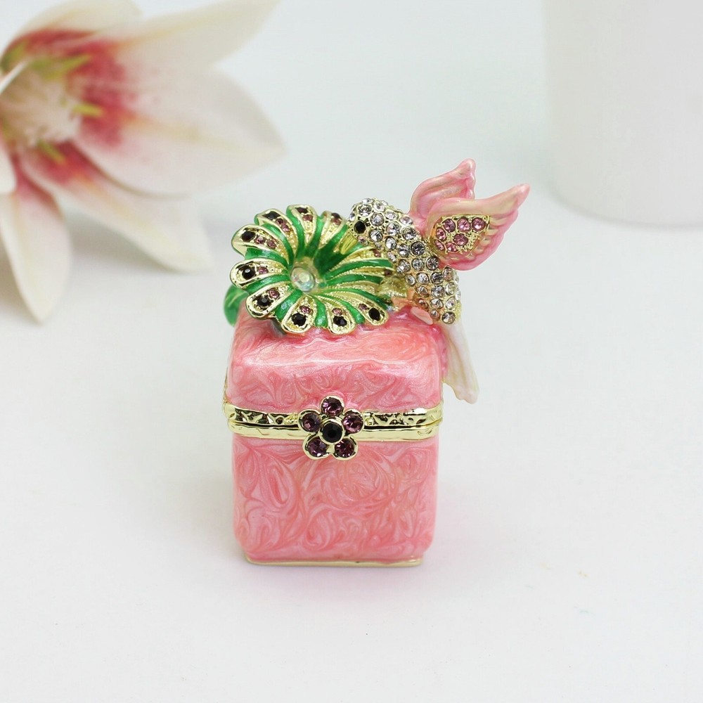 Enamel Hummingbird Flower Trinket Box - Wedding Gift, Romantic Home Decor