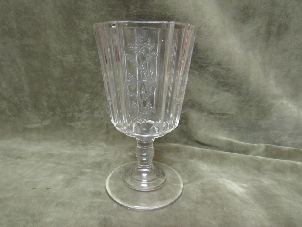 1883 Clear Paneled Sprig Rival Pattern Pressed Glass Water Goblet Bryce Higbee