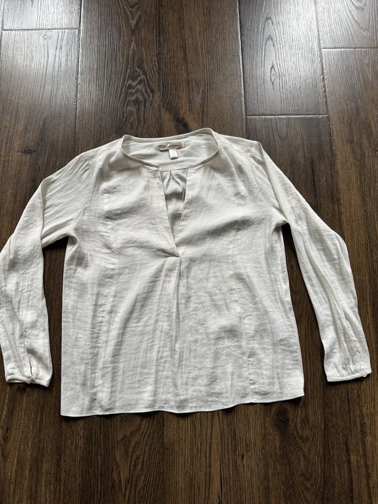 Banana Republic Women's White Solid Split Neck Pleated Woven Pullover Blouse XS