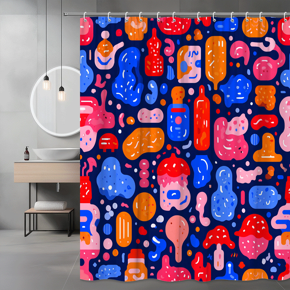 Abstract Colorful Graphic Shower Curtain Navy Pink Orange