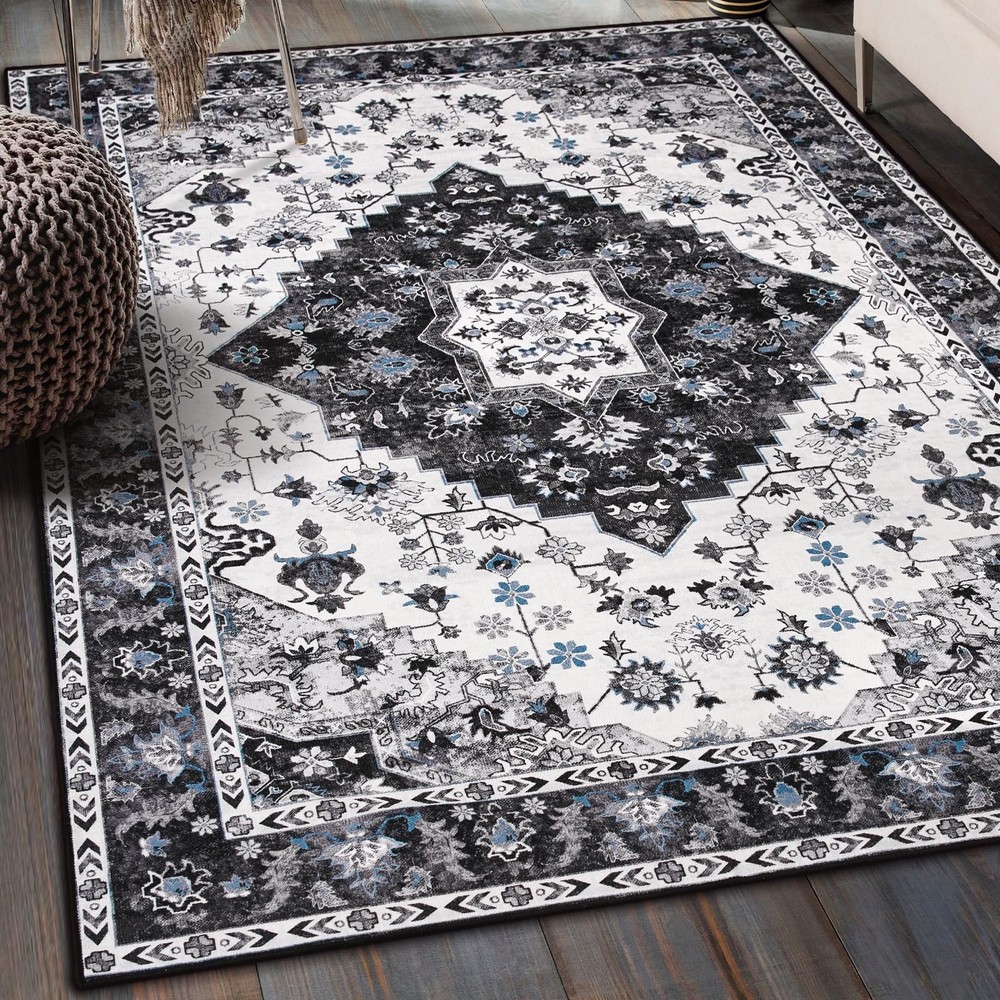 Vintage Design Area Rugs for Living Room, 4x6 Machine Washable Floral Collect...