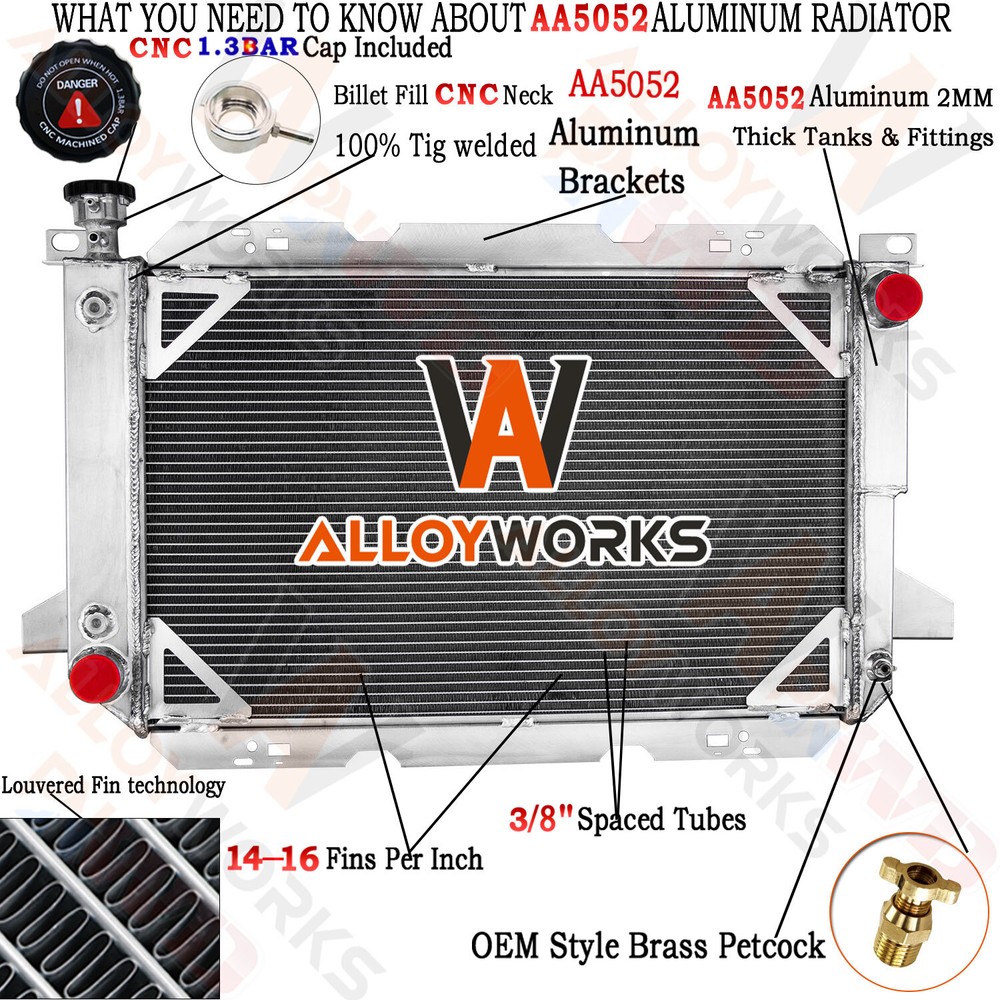 Aluminum 4 Row Radiator For 85-1997 Ford Bronco F150 F250 F350 Truck 5.7L