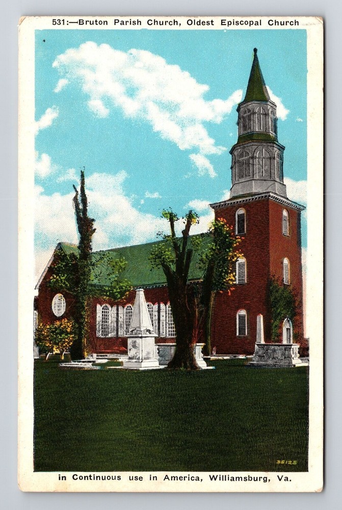 Williamsburg VA-Virginia, Bruton Parish Church, Vintage Postcard