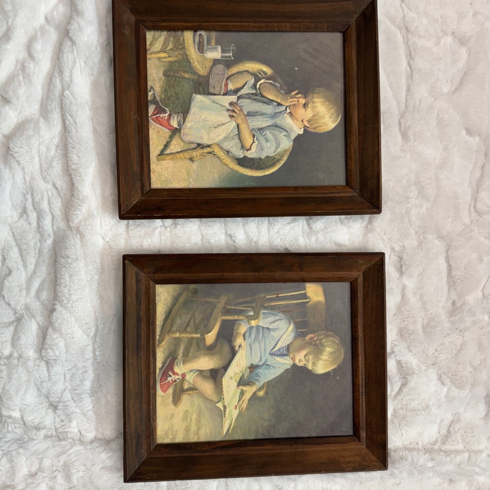 Vintage Framed James Ingwersen Art Prints Girl Eating Boy Reading Gary &Gretchen