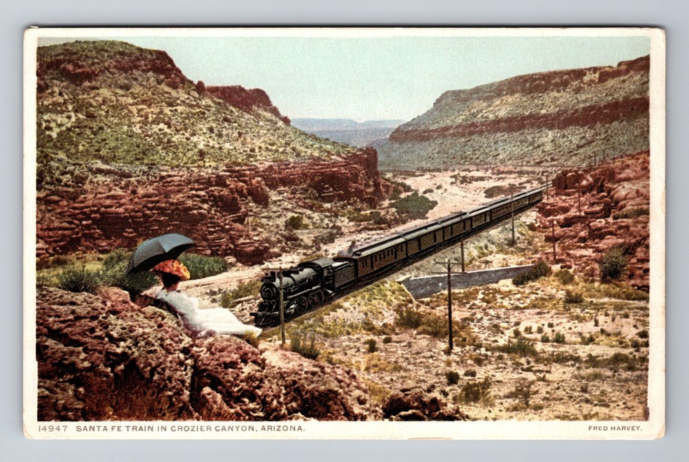 Crozier Canyon AZ-Arizona, Santa Fe Train, Souvenir, Vintage Postcard