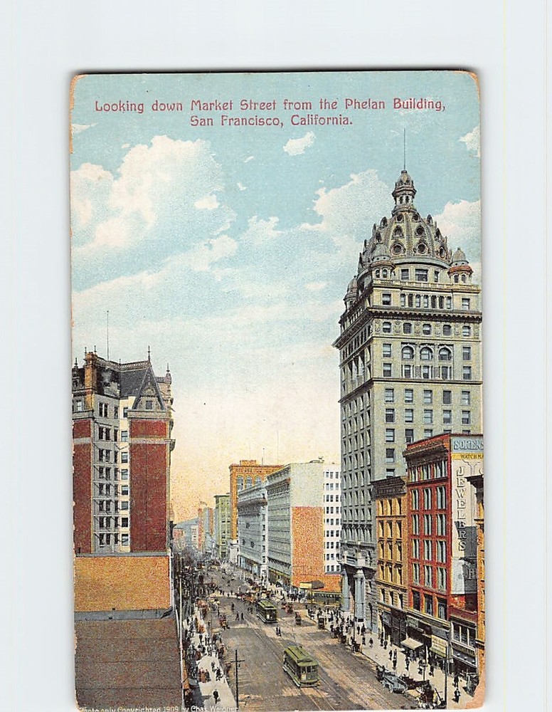 Postcard Looking Down Market Street San Francisco California USA