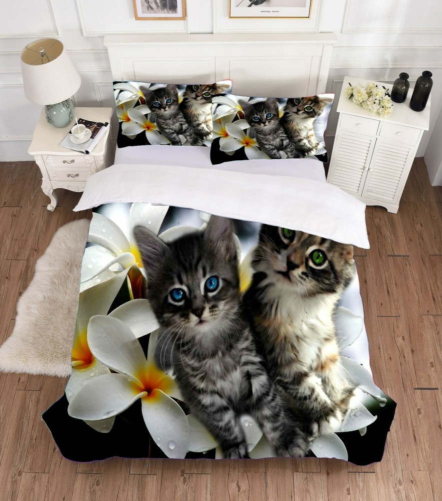 3D Lovely Cat Duvet Cover Kittens Queen/King Bedding Comforter Cover PillowCase